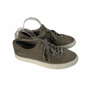 J/SLIDES LIBERTY Pewter METALLIC LEATHER SNEAKER 9